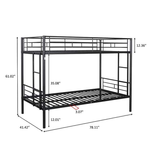 Black Sturdy Metal Twin Over Twin Bunk Bed with Full-Length Guard Rails ...