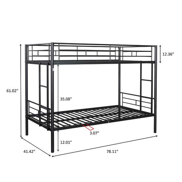 dimension image slide 1 of 2, Metal Twin over Twin Bunk Bed with 2 Side Ladders, Sturdy Heavy-duty Metal Bedframe with Safety Guardrail, Noise Reduced Design