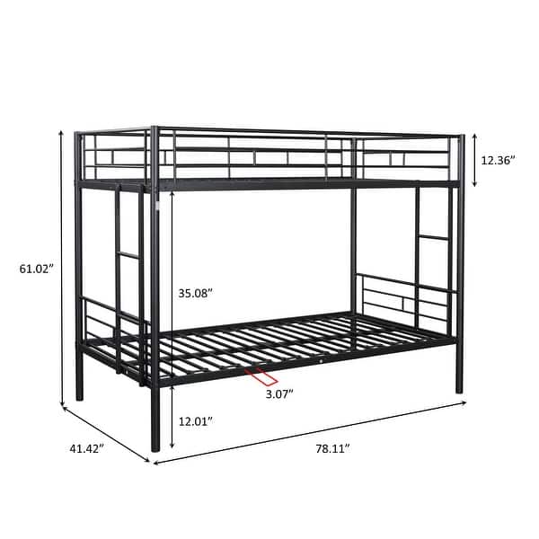 dimension image slide 0 of 2, Modern Twin over Twin Bunk Bed with Heavy-duty Sturdy Metal, Safety Guardrail and 2 Side Ladders, Noise Reduced, Silver