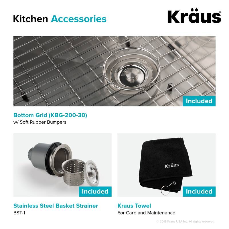 Kraus 29-3/4" Single Basin 16 Gauge Stainless Steel Kitchen Sink for