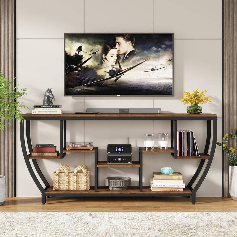 MDF Steel Industrial Console Table with 7 Staggered Shelves - 70.86’’W X 11.81" D X 35.43’’H