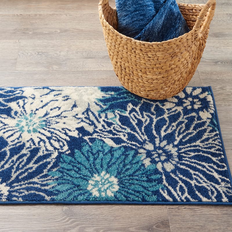 Nourison Passion Abstract Modern Floral Area Rug - 1' 10" x 2' 10" - Navy/Ivory