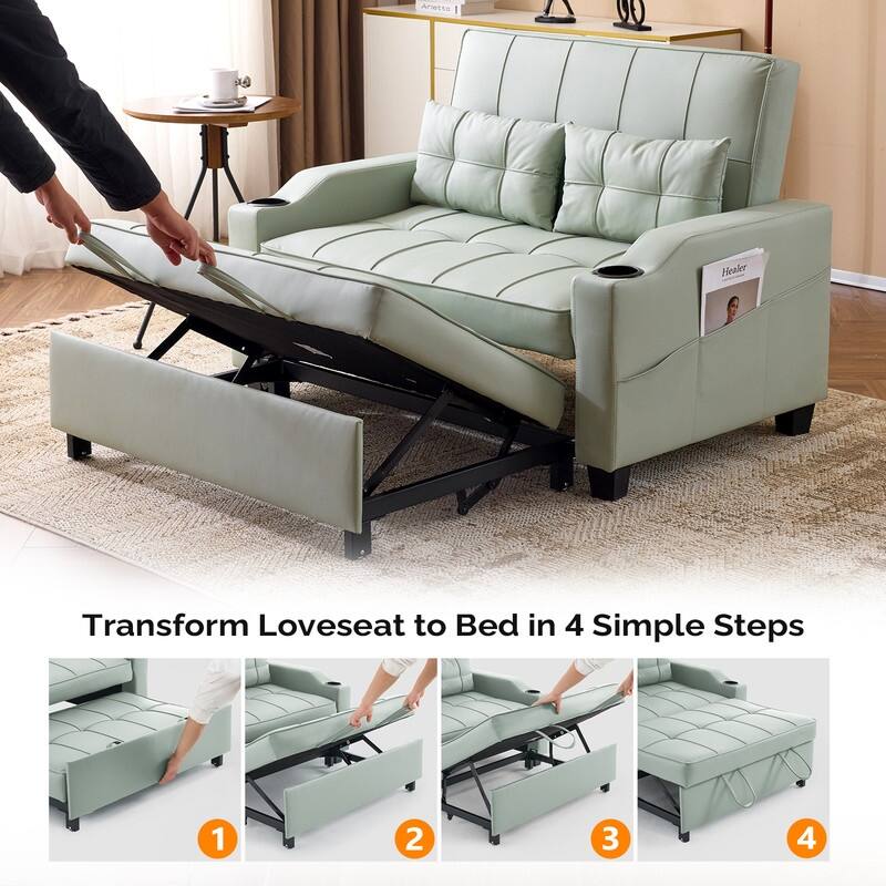 Upholstered Cat's Claw Leather Convertible Reclining Sleeper Sofa Bed With Cushions For Small Spaces