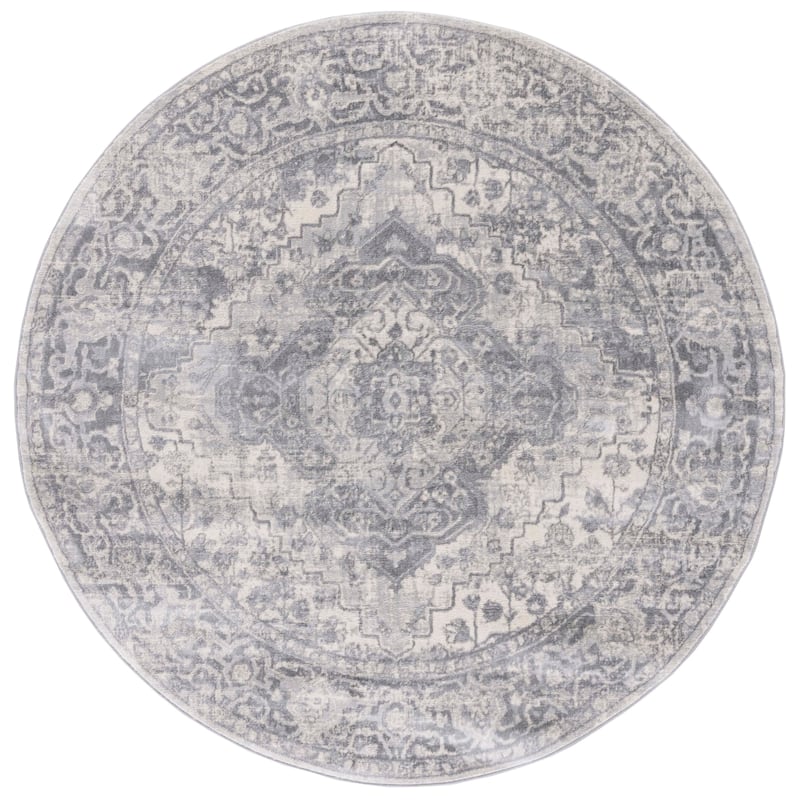 SAFAVIEH Brentwood Norlinda Traditional Rug - 6'7" Round - Grey/Light Grey