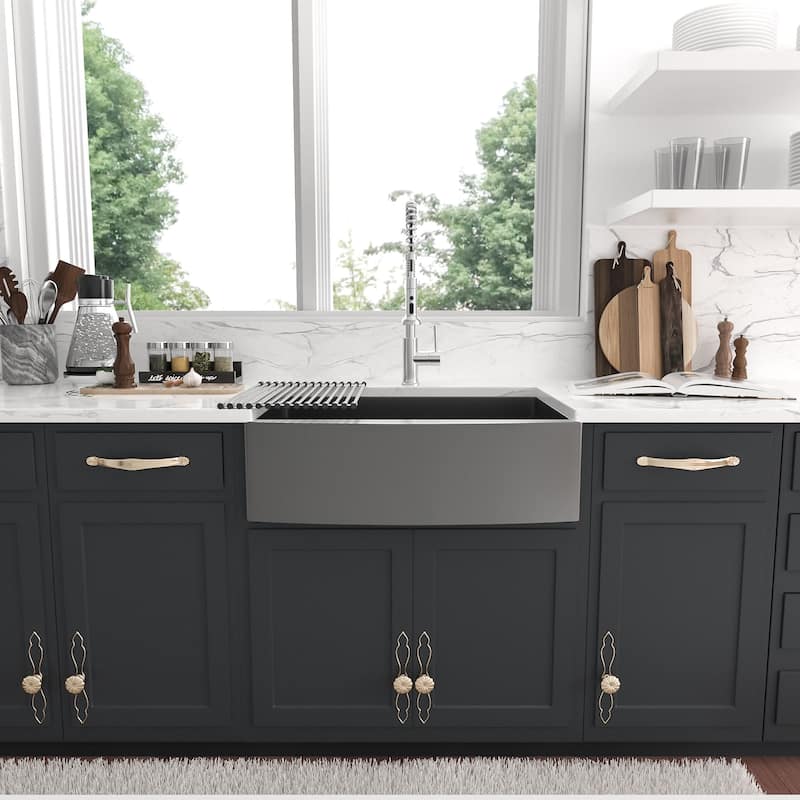 Lordear 24/27/30/33/36 inch Gunmetal Black Farmhouse Stainless Steel Apron Front Kitchen Sink