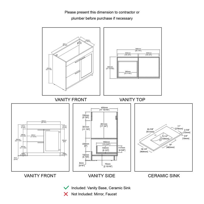 Blossom Hanover 36 Inch Bathroom Vanity with Topmount Ceramic Sink