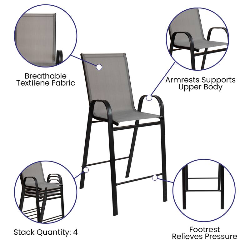 5 Piece Outdoor Glass Bar Patio Table Set with 4 Barstools
