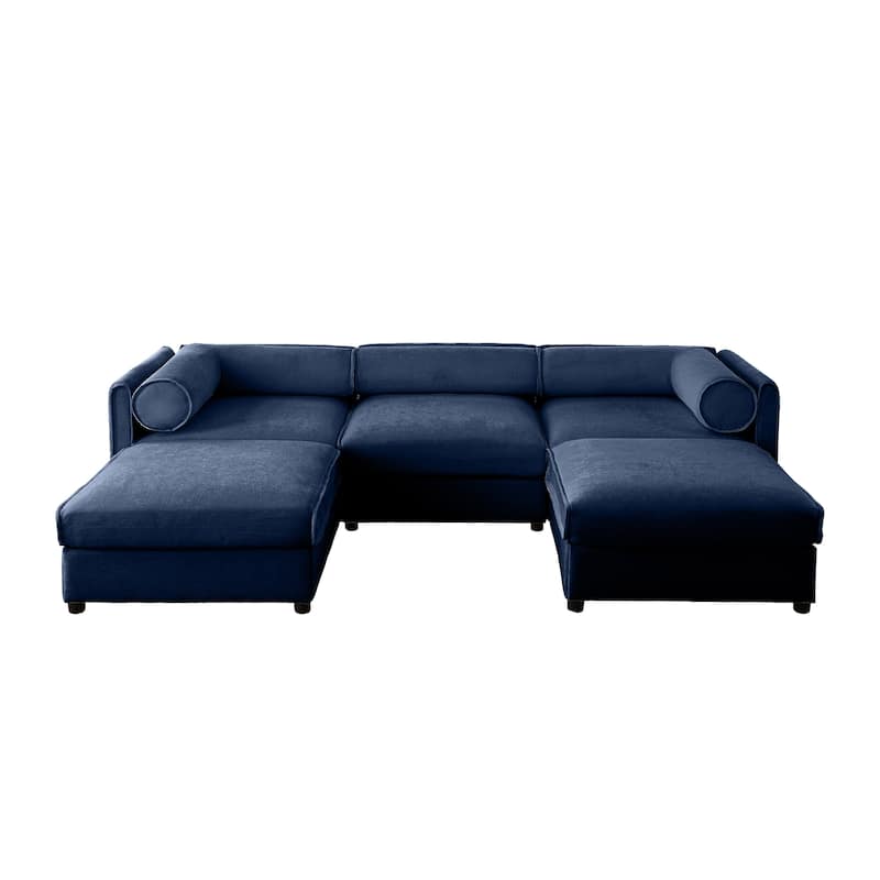 Modern 5-Piece U-Shaped Modular Sofa with Storage & 2 Storage Ottoman