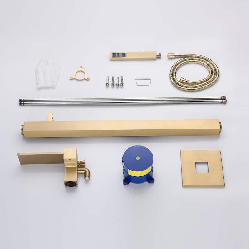 brushed gold waterfall floor mount tub filler free standing - 8' x 10'
