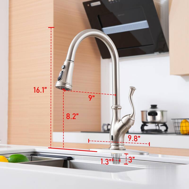 3-Function Single Handle Touchless Pull Down Sprayer Kitchen Faucet