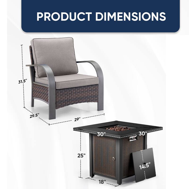 Propane Fire Pit with Outdoor Patio Funiture Set