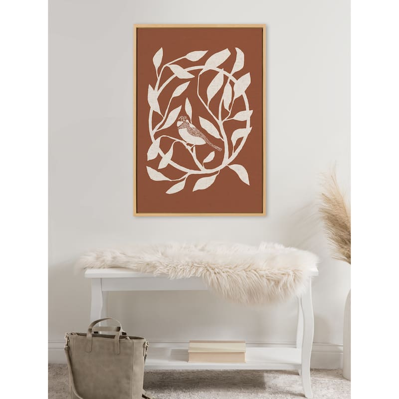 Kate and Laurel Sylvie HB Bird Branch Wreath Framed Canvas by Hannah Beisang