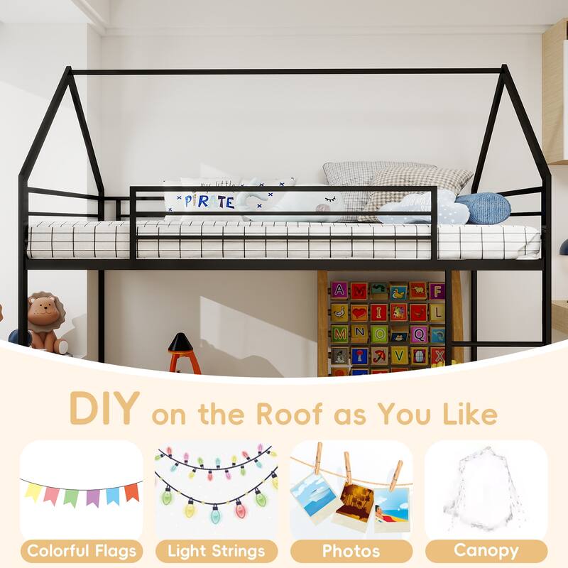 Metal Twin over Twin Bunk Bed/ Heavy-duty Sturdy Metal/ Noise Reduced/ Safety Guardrail/No Box Spring Needed
