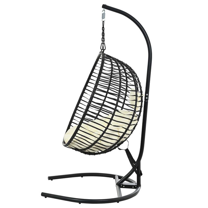 Single Person Folding Egg Chair Hanging Egg Chair with Stand, Wicker Hammock Swing Chair with Adjustable Anti-Slip Feet