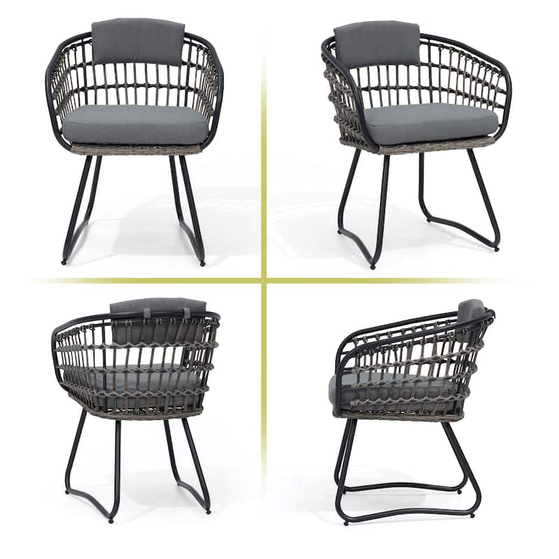 7-Piece Set Outdoor Patio Aluminum Dining Table and PE Rattan Wicker Dining Chairs