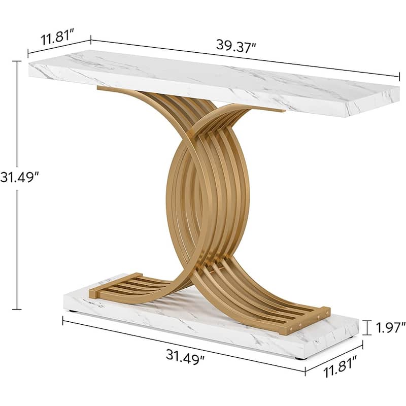 Modern Faux Marble Hallway Table with Geometric 40" Narrow