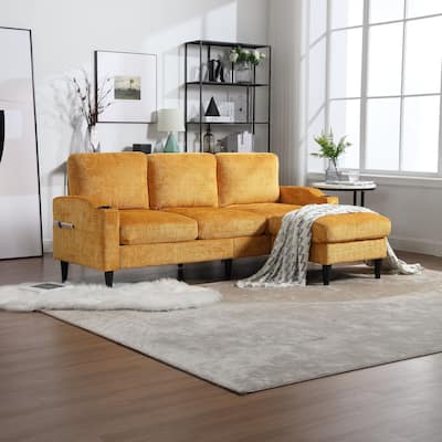100'' Polyester L Shaped Right-Hand Facing Sectional Sofa with Storage Ottoman and Solid Wood Legs 