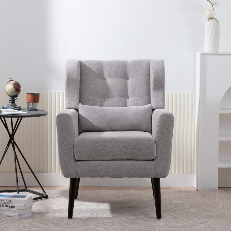 Modern Accent Chenille Soft Cushioned Armchair, With Pillow, Solid Wood Legs, Comfy Soft Padded Lounge Chair in Living& Bed Room