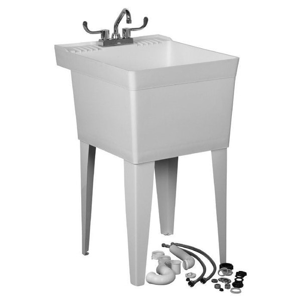 American Standard Tat1 Fiat 20 Free Standing Polyethylene Utility Sink With Faucet P Trap And Supply Lines White