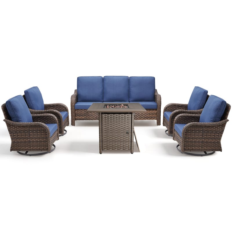 Pocassy Patio Sofa Swivel Chair with Fire Table Funiture Set