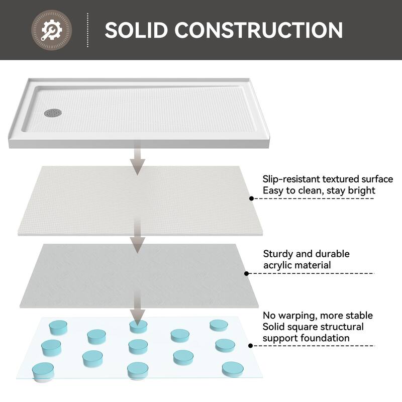 HOROW 60 x 30 Inch Alcove Shower Pan Base in High Gloss White with Wide Threshold Design - Left Drain Location