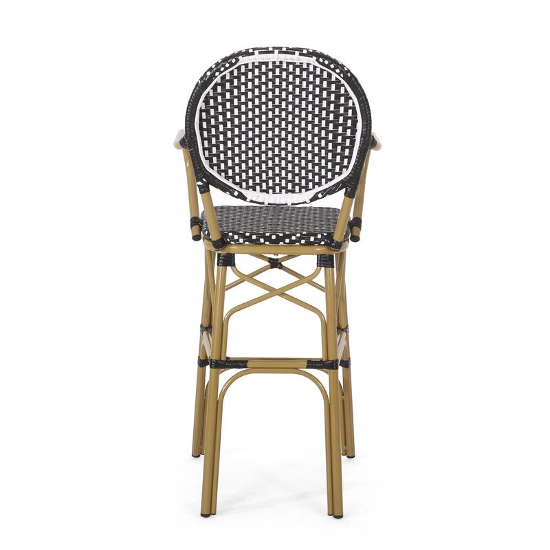 Outdoor Wicker and Aluminum Barstools, Set of 2