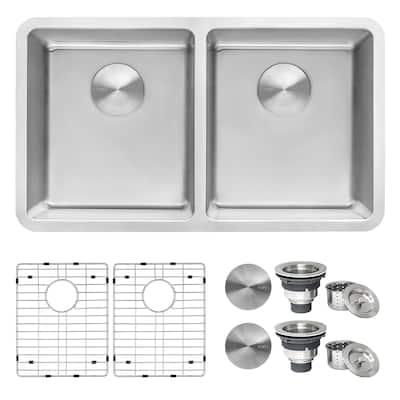 Ruvati 31-inch Undermount Kitchen Sink 50/50 Double Bowl 16 Gauge Stainless Steel - RVM5099 - 8' x 11'