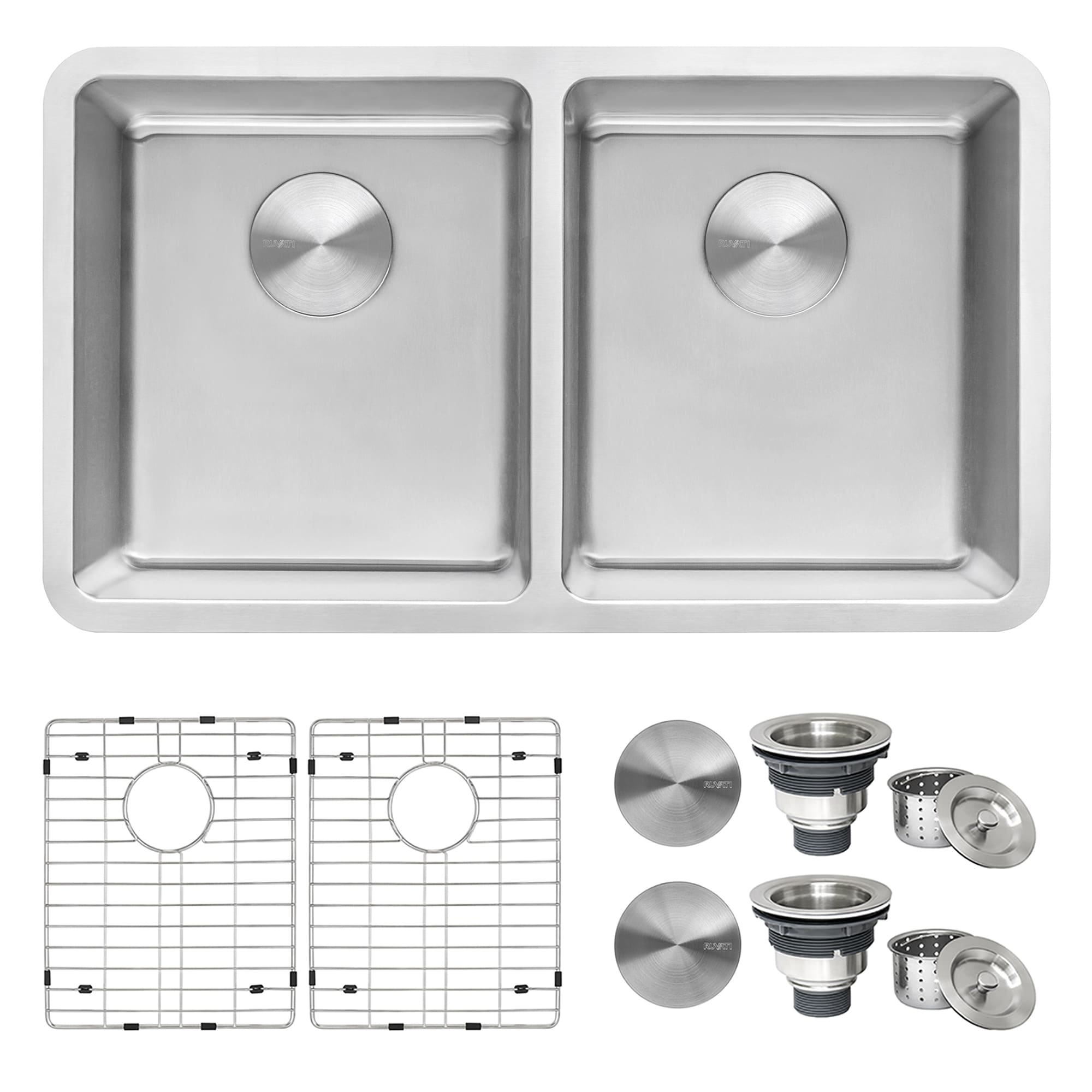 Ruvati 31-inch Undermount Kitchen Sink 50/50 Double Bowl 16 Gauge Stainless Steel - RVM5099 - Silver - 8' x 11'