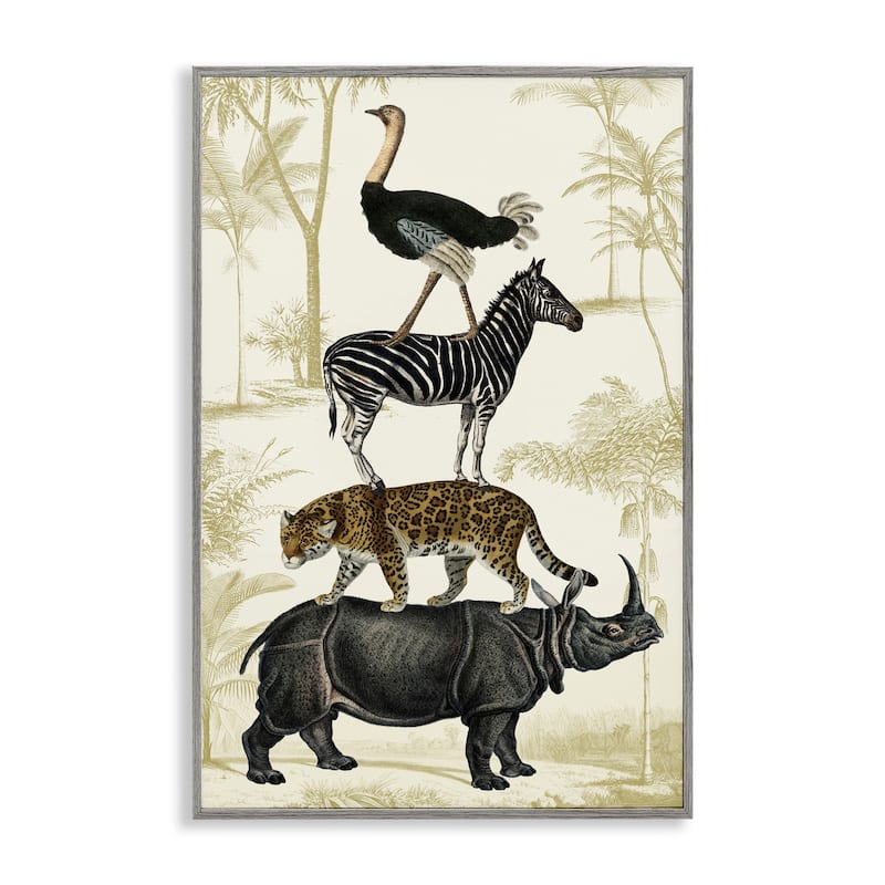 Stupell Tower of Safari Animals Framed Giclee Art Design By Victoria Barnes - 12 x 18 - Grey