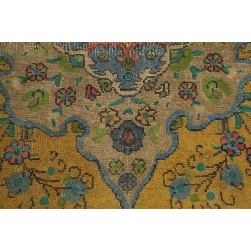 Hand Knotted Oriental 100% Wool Carpet Traditional Floral Yellow & Gold Tabriz Area Rug - 9' 10'' X 6' 7''