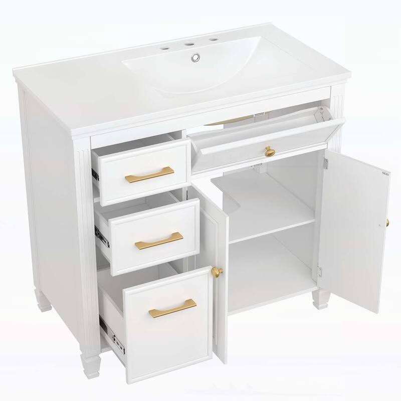 Bathroom Vanity Cabinet with Sink,with One Tip-out Drawer,3 Side Drawers,Adjustable Shelf
