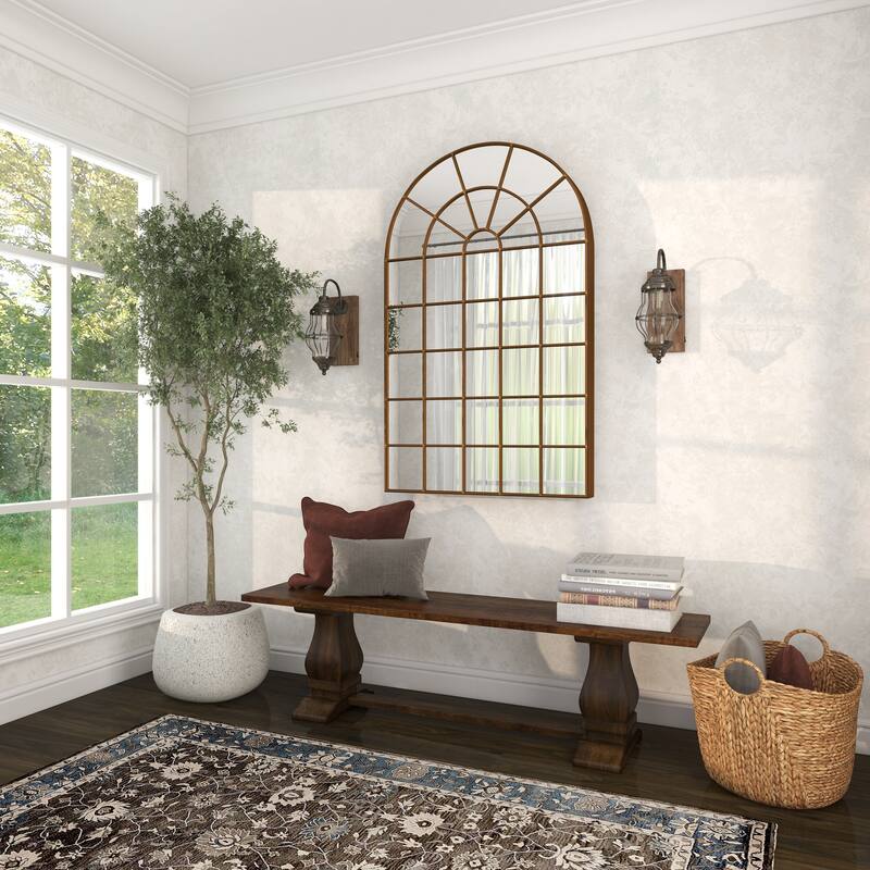 Metal Window Pane Inspired Grid Room Wall Mirror - Copper, Brown, Black - Roche River Decor - Brown - 34"W, 56"H