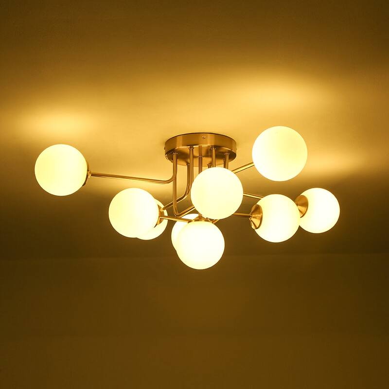 Linear Frosted Glass Globe Sputnik Semi Flush Ceiling Light