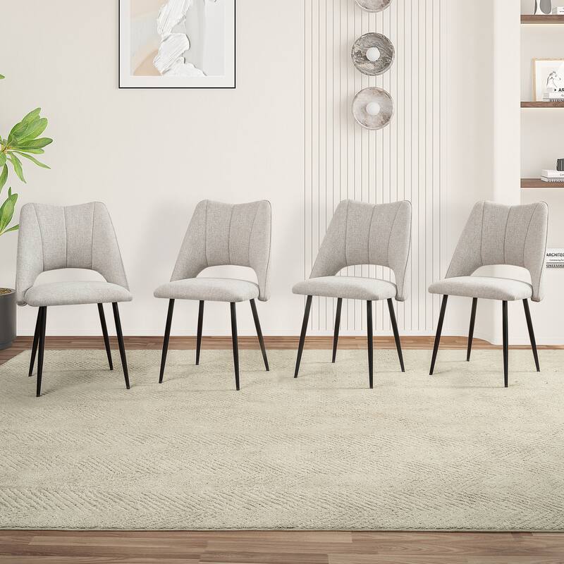 4-Chair Set Combination, Modern and Simple, With High Resilience Filling, Metal Legs, Adjustable Feet - Beige