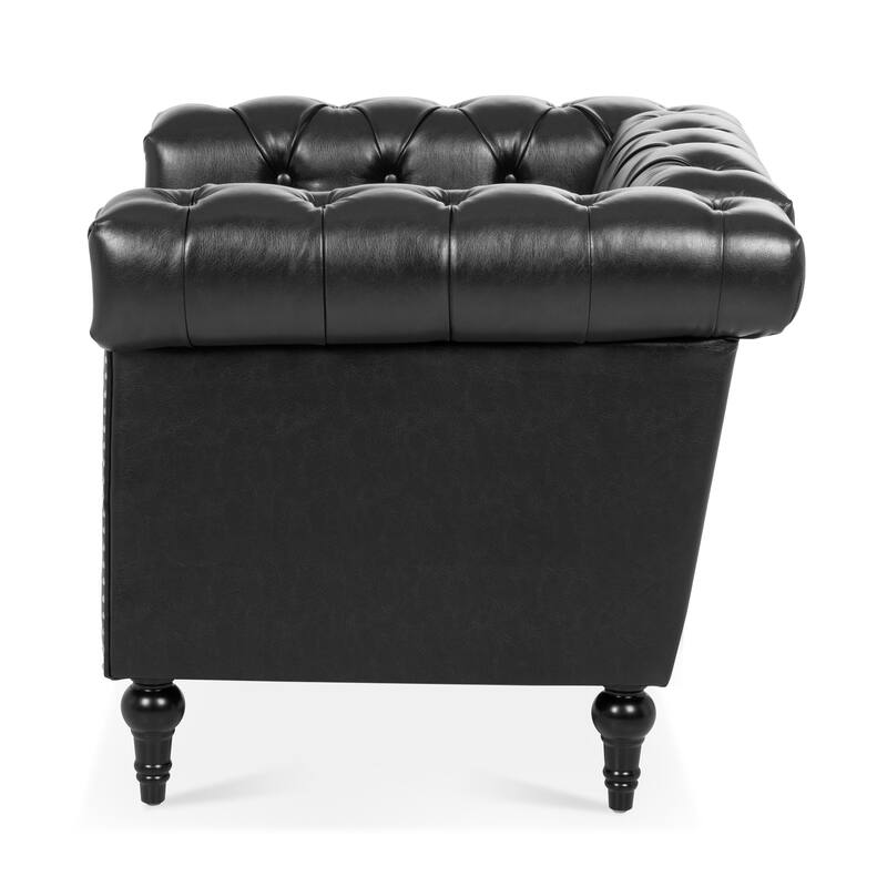 Black 38.98" Buttons Tufted Accent Chair with Birch Legs