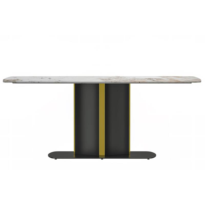 Sylva Dining Table Rectangular Tabletop in Gold Pedestal Base