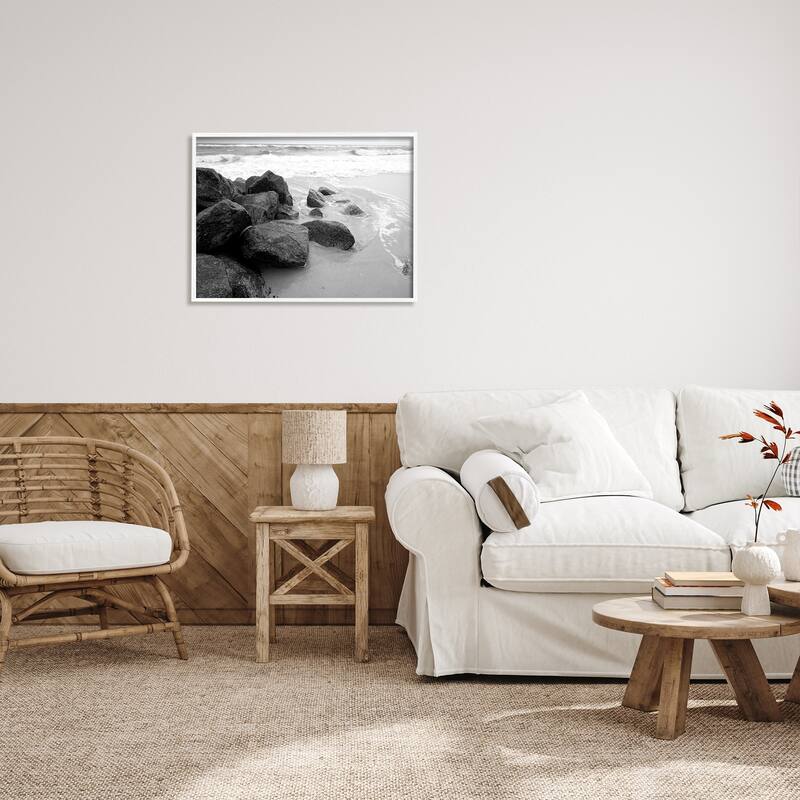Stupell Incoming Tide Nautical Beach Coast Black White Photography Framed Wall Art