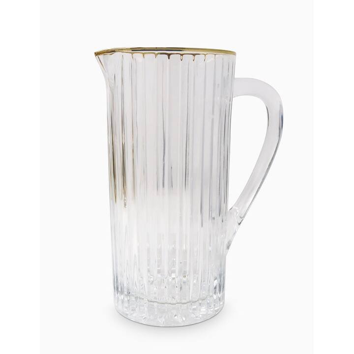 Pitcher with Linear Design and Gold Rim