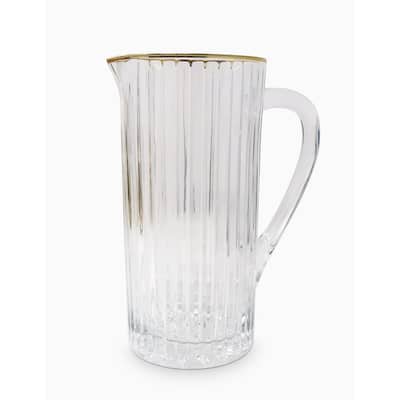 Pitcher with Linear Design and Gold Rim