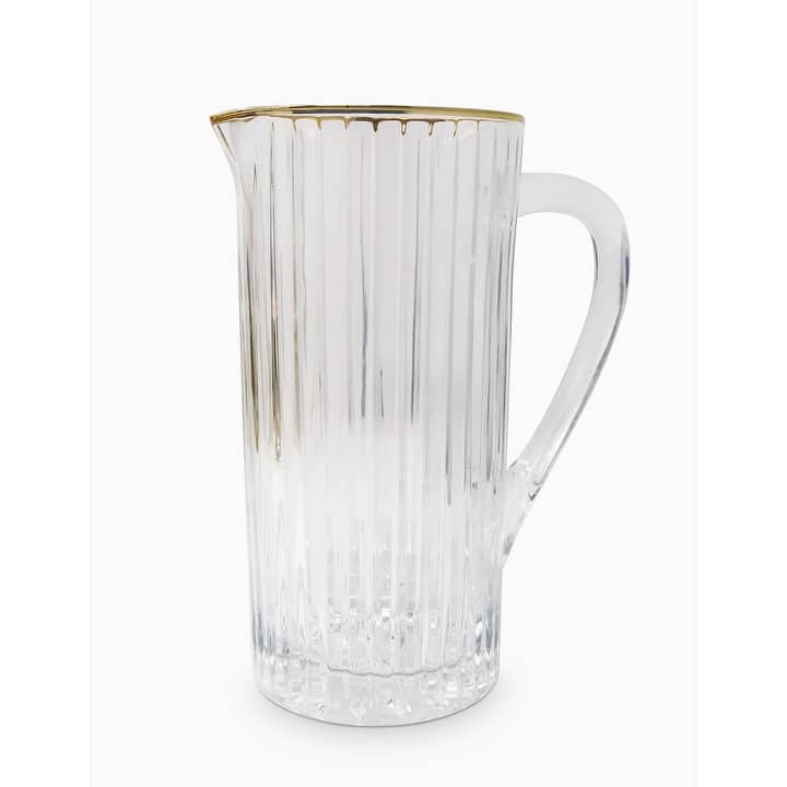 Pitcher with Linear Design and Gold Rim
