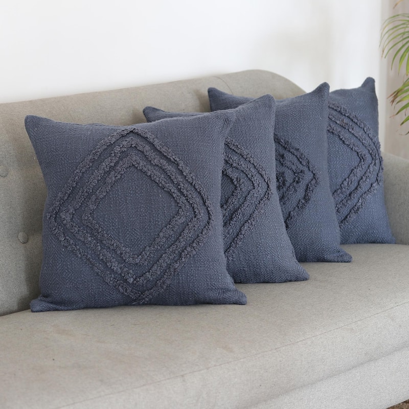 Novica Handmade Blue Clouds Embroidered Cotton Cushion Covers (Set Of 4)
