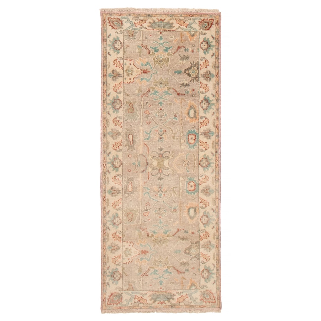 ECARPETGALLERY Hand-knotted Modern Oushak Light Grey Wool Rug - 2'11 x 7'9