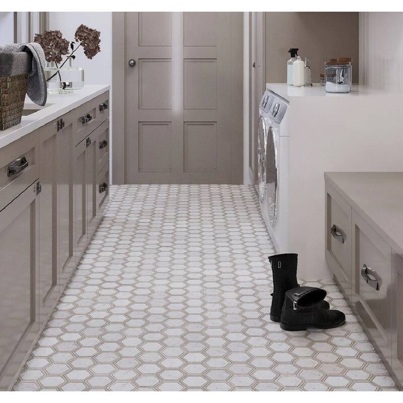 Apollo tile 12 x 14 Desert Hills Polished Bianco Carrara, Wooden Grey Marble Tile (5.48 sq ft/case) - 5 Pack