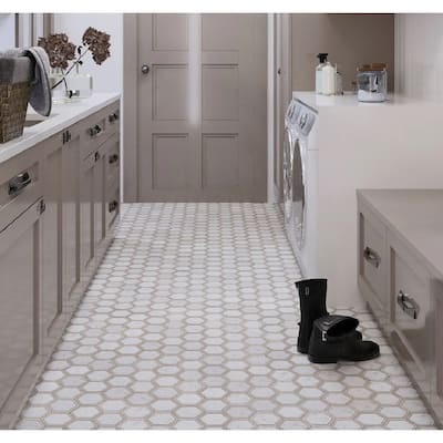 Apollo tile 12 x 14 Desert Hills Polished Bianco Carrara, Wooden Grey Marble Tile (5.48 sq ft/case) - 5 Pack