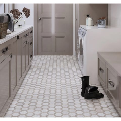 Apollo Tile 5 Pack White and Beige 11.7-in. x 13.5-in Hexagon Polished Marble Floor and Wall Mosaic Tile (5.48 Sq ft/case)