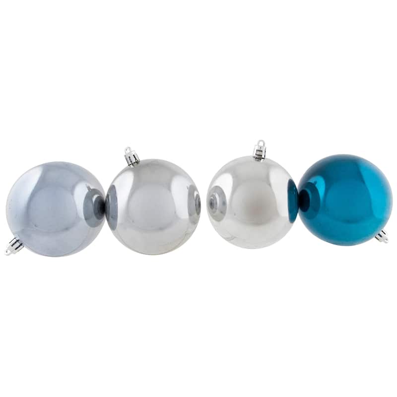32ct Silver Blue Shatterproof 2-Finish Christmas Ball Ornaments 3.25"