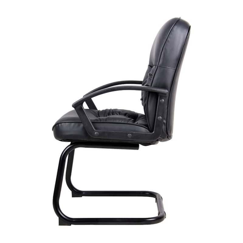 Mala Mid Back Guest Chair, Black Faux Leather, Lumbar Support