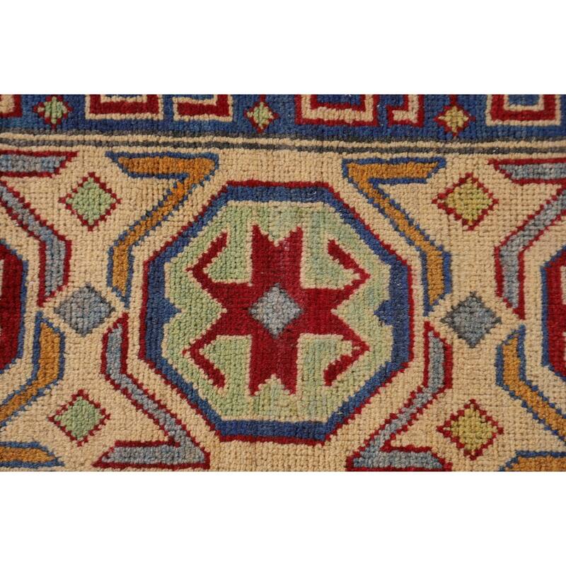 Red Geometric Kazak Rug Handmade Wool Carpet - 7'10"x 9'6"