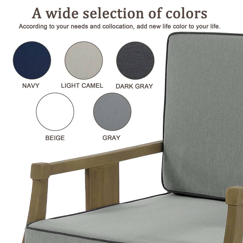 Set of 2 Outdoor Teak Wood Armchairs with Cushions, Patio Club Chairs