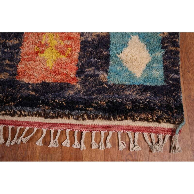 All-Over Black Plush Large Moroccan Area Rug Handmade Wool Carpet - 9'9" x 15'1"